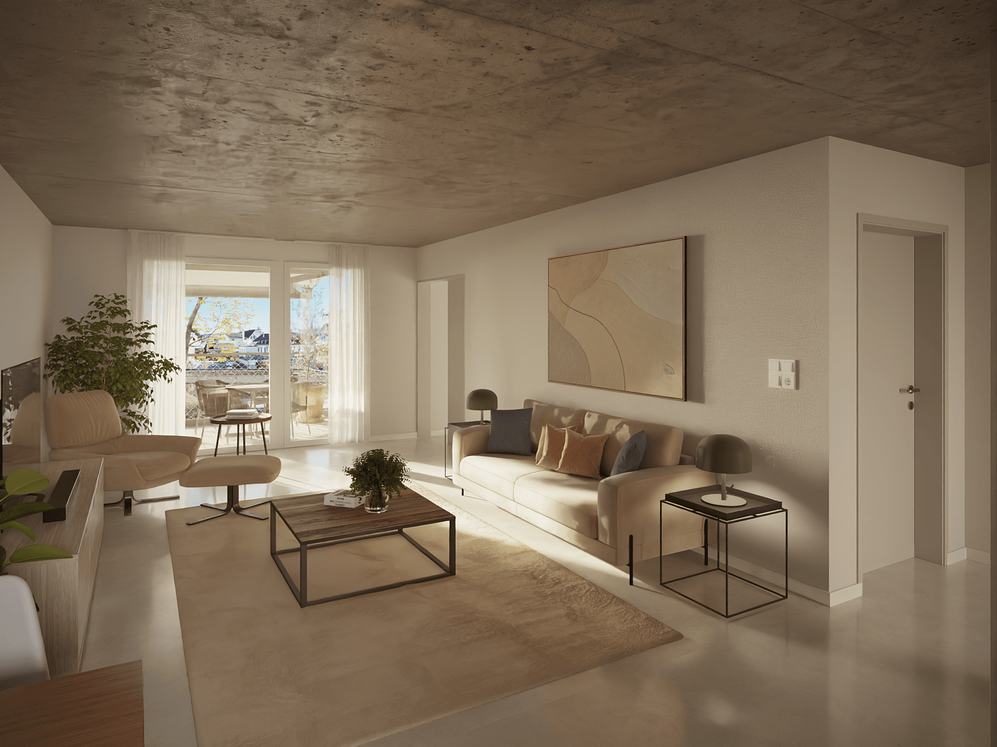 Wohnzimmer mit Lounge-Sessel (Weissmodellierung)