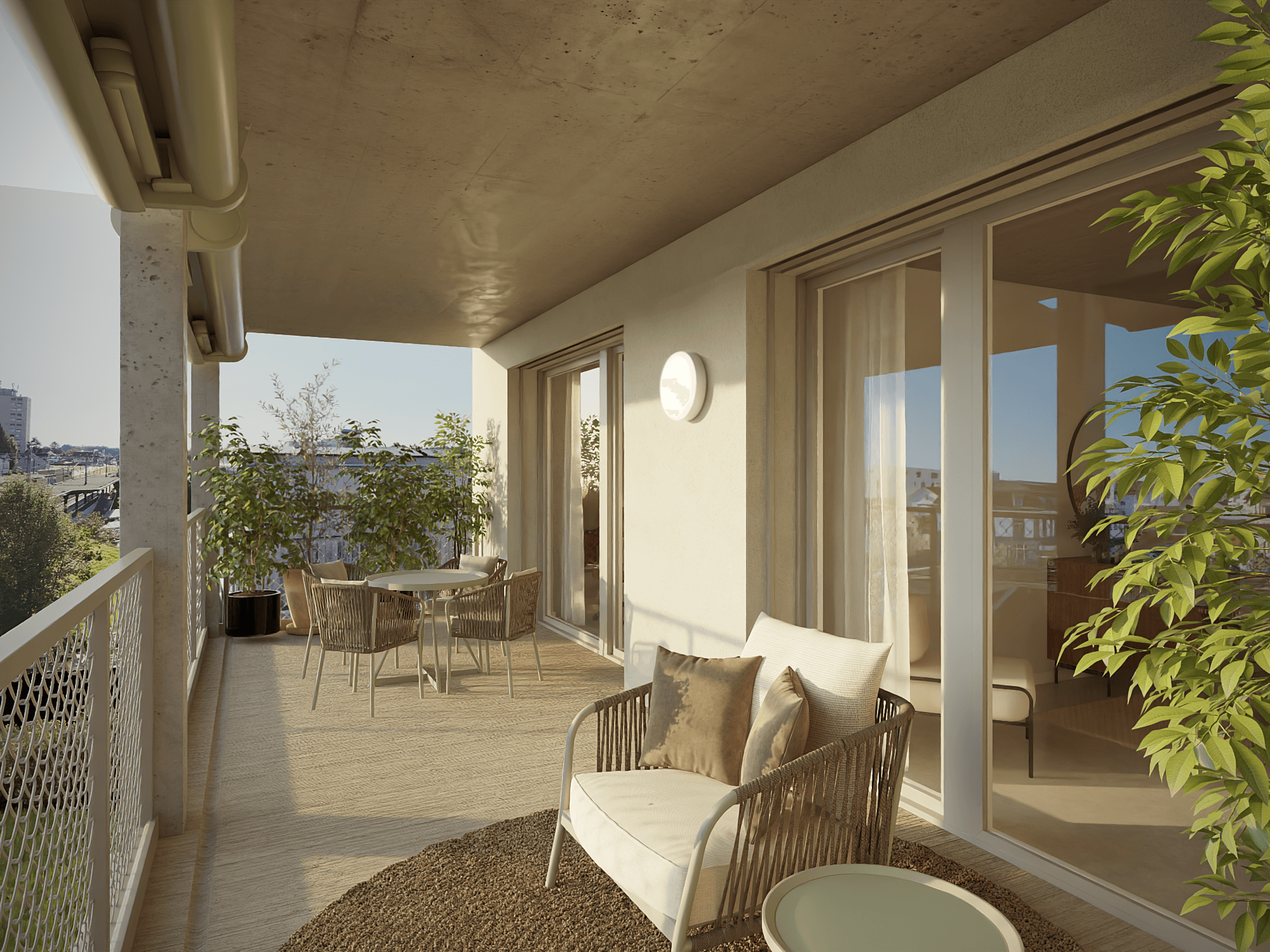 Balkon mit Sitzgelegenheit und Aussicht (Weissmodellierung)